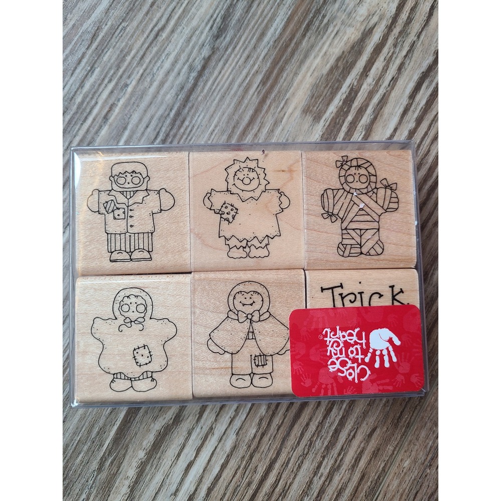 Vintage Close To My Heart Trick or Treat Wooden Rubber Stamp Set Halloween 6 pcs